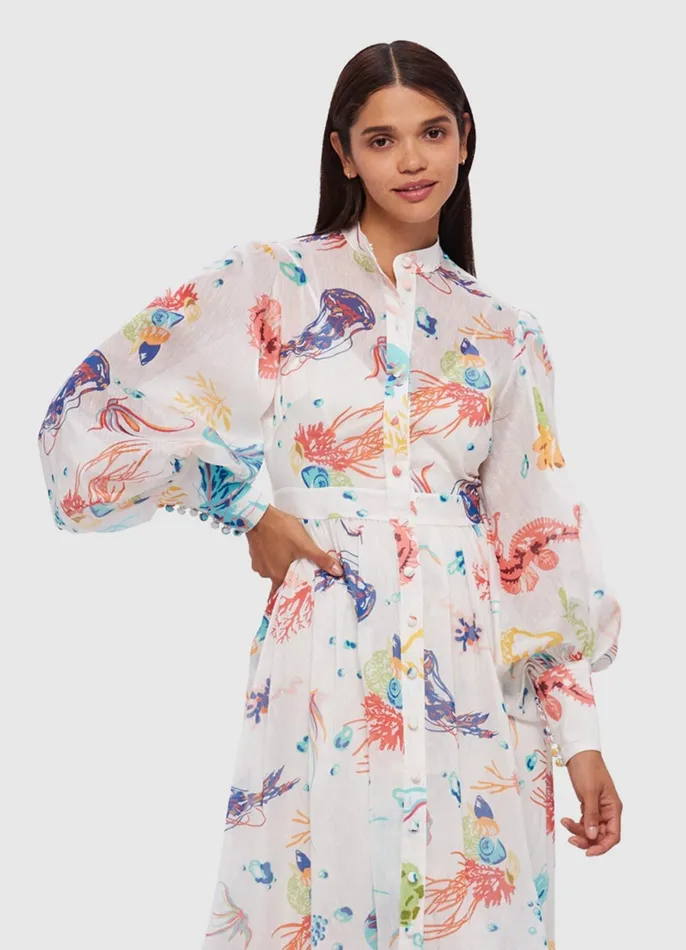 Dresses and Jumpsuits Women LEO LIN Nayla Midi Dress 8211 Twilight Print In White