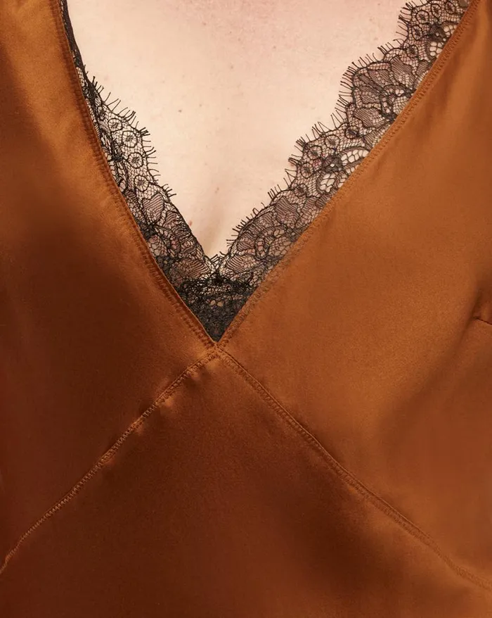 Dresses Shop Veronica Beard Hamina StretchSilk Charmeuse Dress Dark Ochre