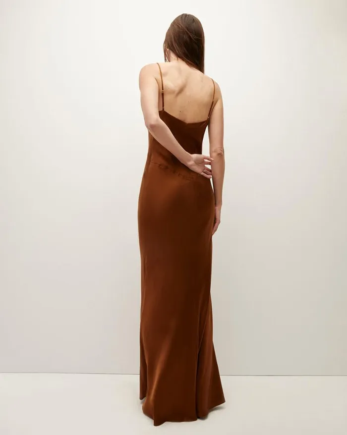 Dresses Shop Veronica Beard Hamina StretchSilk Charmeuse Dress Dark Ochre
