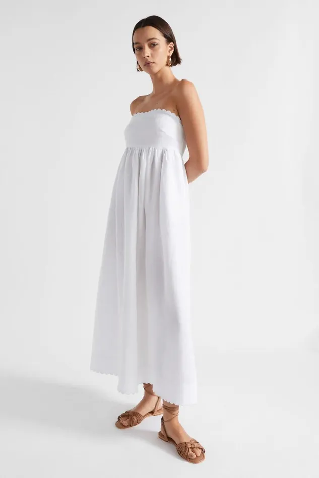 Dresses Woman Seed Heritage Linen Scallop Midi Dress Whisper White