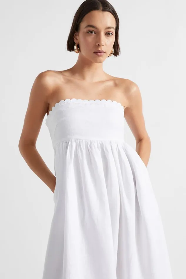 Dresses Woman Seed Heritage Linen Scallop Midi Dress Whisper White