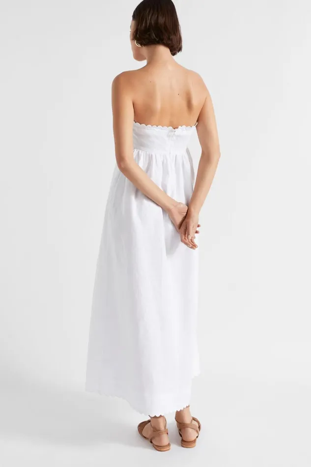 Dresses Woman Seed Heritage Linen Scallop Midi Dress Whisper White