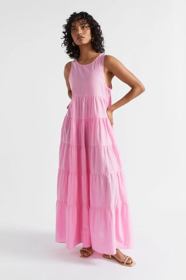 Dresses Woman Seed Heritage Voile Tiered Midi Dress Pink Gin