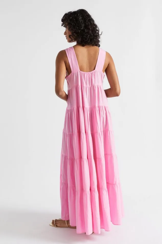 Dresses Woman Seed Heritage Voile Tiered Midi Dress Pink Gin