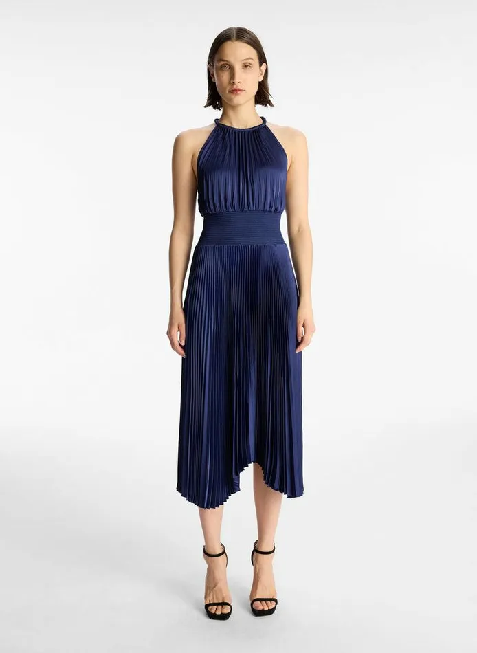 Dresses Women ALC Renzo II Satin Pleated Dress Riviera
