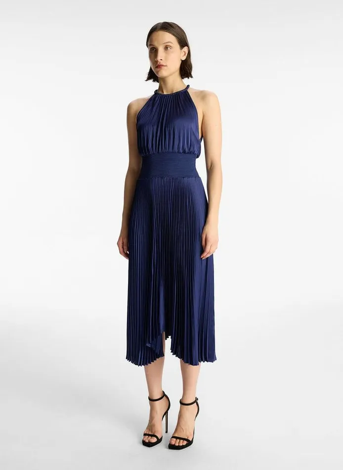 Dresses Women ALC Renzo II Satin Pleated Dress Riviera Dresses Women ALC Renzo II Satin Pleated Dress Riviera