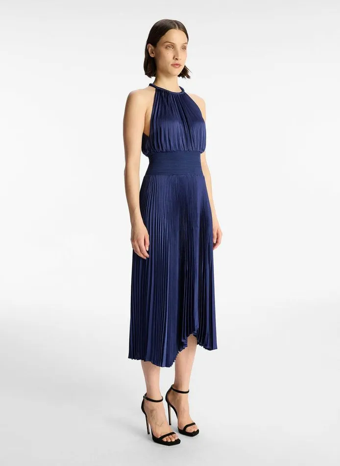 Dresses Women ALC Renzo II Satin Pleated Dress Riviera Dresses Women ALC Renzo II Satin Pleated Dress Riviera