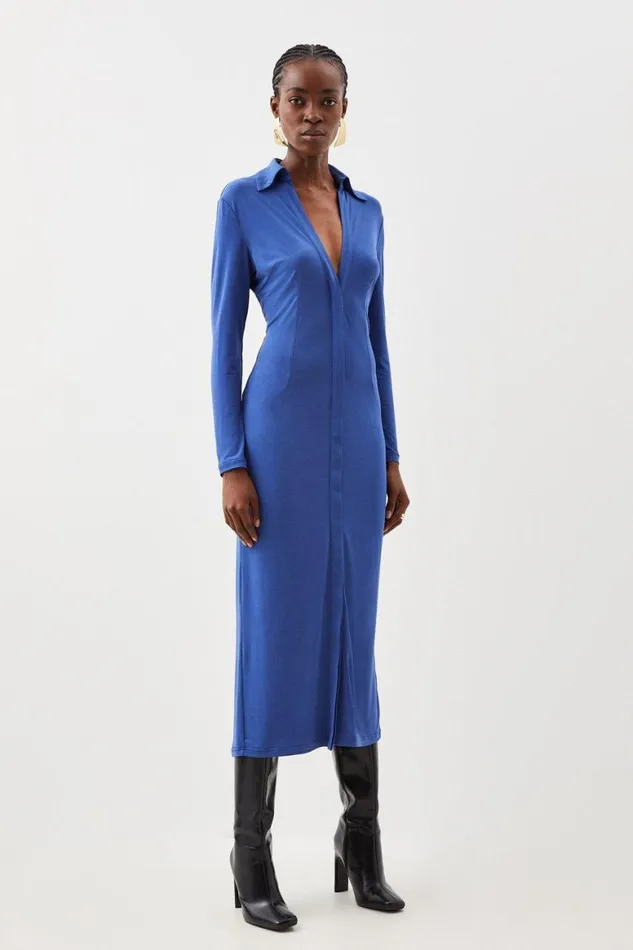 Dresses Women Karen Millen Bonded Crepe Maxi Dress Blue