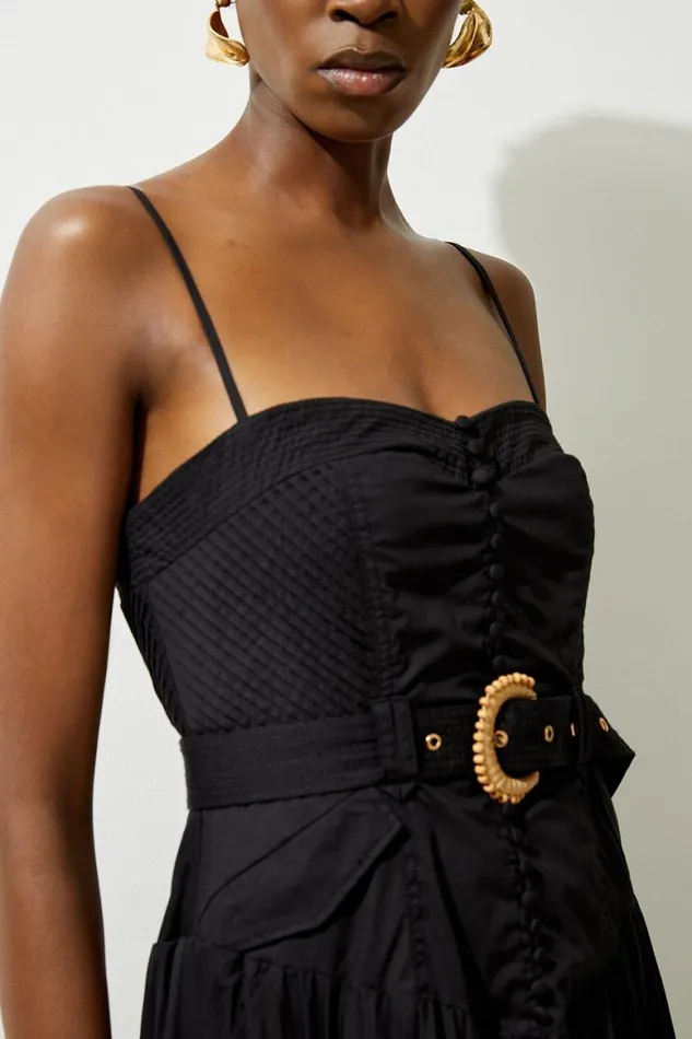 Dresses Women Karen Millen Button Detail Strappy Woven Midi Dress Black