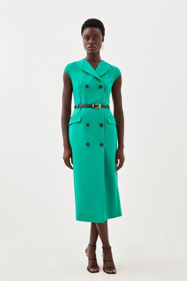 Dresses Women Karen Millen Clean Tailored Cap Sleeve Belted Midi Dress Green