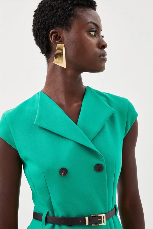 Dresses Women Karen Millen Clean Tailored Cap Sleeve Belted Midi Dress Green