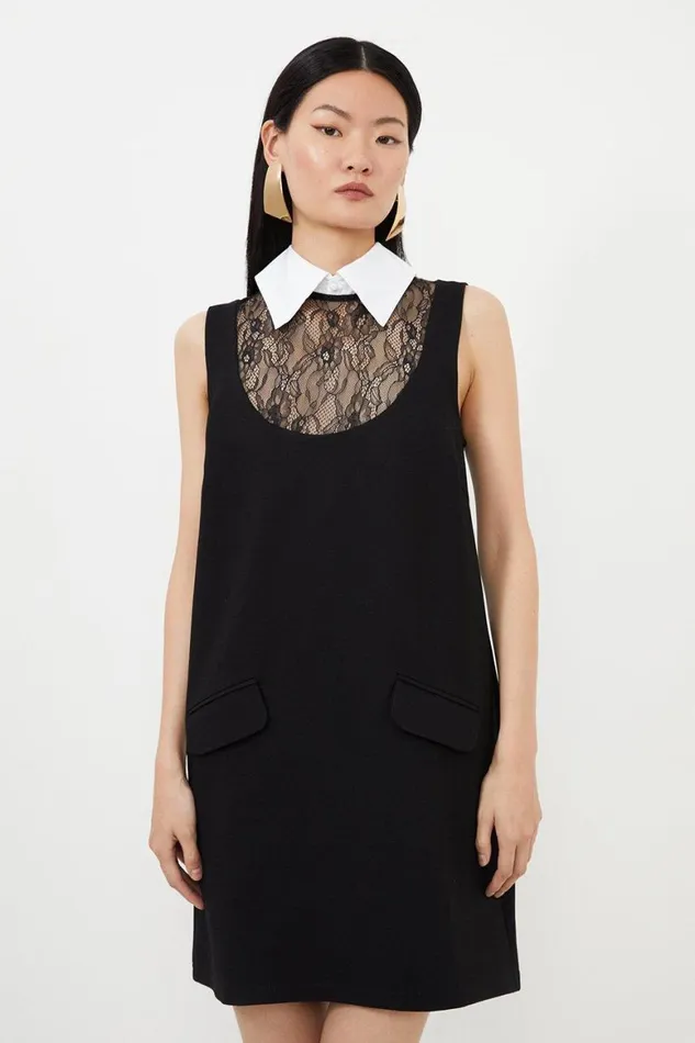 Dresses Women Karen Millen Collared Lace Jersey Mini Dress Black