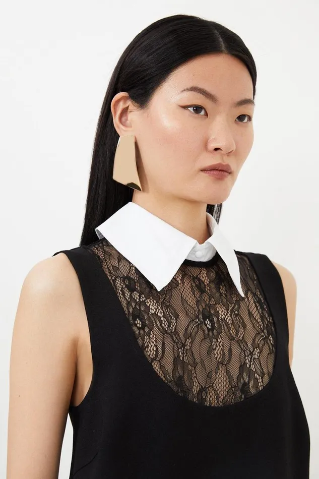 Dresses Women Karen Millen Collared Lace Jersey Mini Dress Black