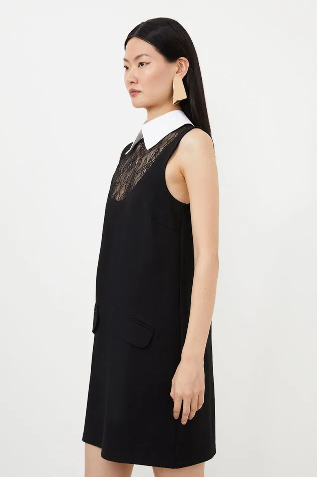 Dresses Women Karen Millen Collared Lace Jersey Mini Dress Black