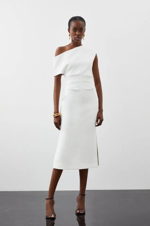 Dresses Women Karen Millen Compact Stretch Drop Shoulder Tailored Midi Dress Ivory