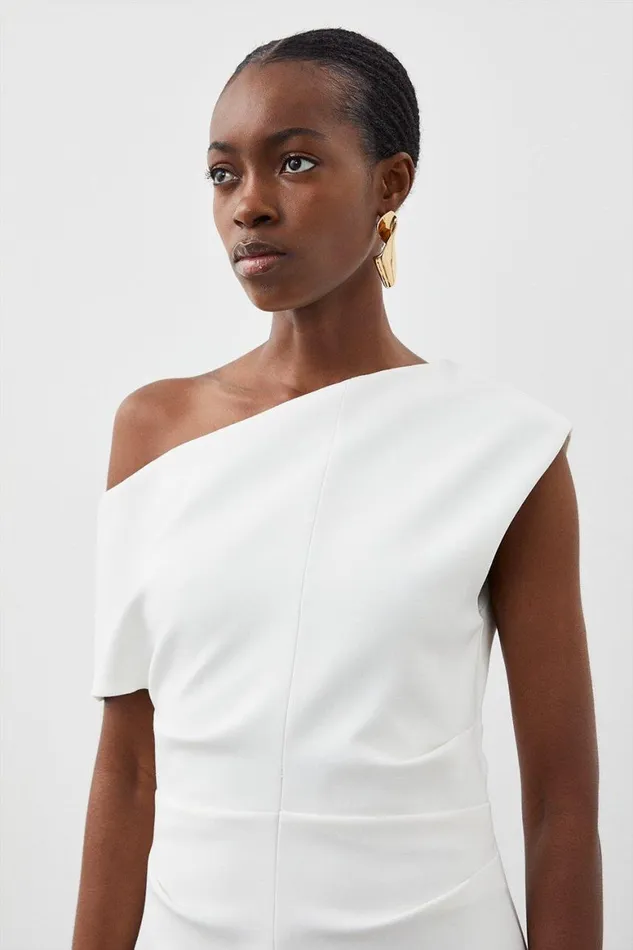 Dresses Women Karen Millen Compact Stretch Drop Shoulder Tailored Midi Dress Ivory