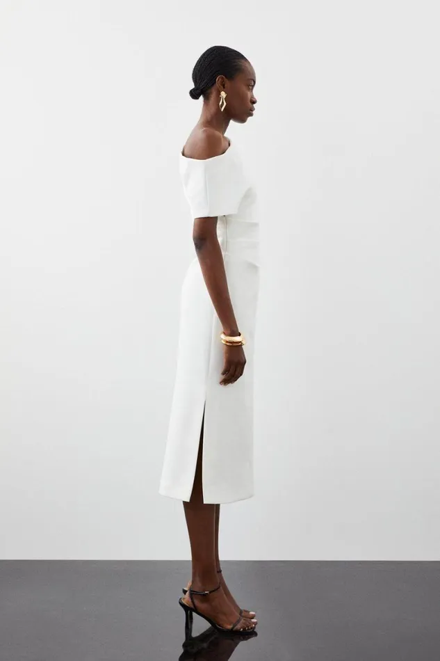 Dresses Women Karen Millen Compact Stretch Drop Shoulder Tailored Midi Dress Ivory