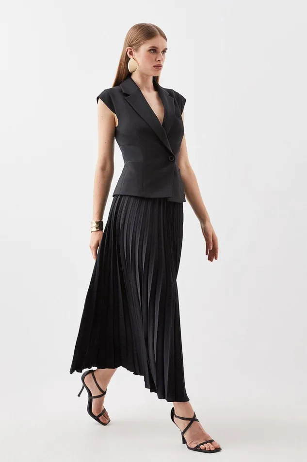 Dresses Women Karen Millen Compact Stretch Insert Panel Soft Skirt Tailored Midi Dress Black