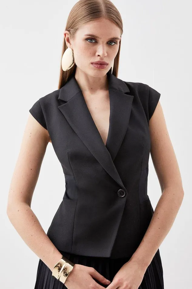Dresses Women Karen Millen Compact Stretch Insert Panel Soft Skirt Tailored Midi Dress Black
