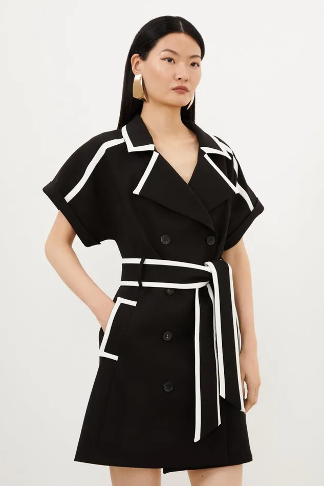 Dresses Women Karen Millen Compact Stretch Tipping Detailed Tailored Mini Dress Black
