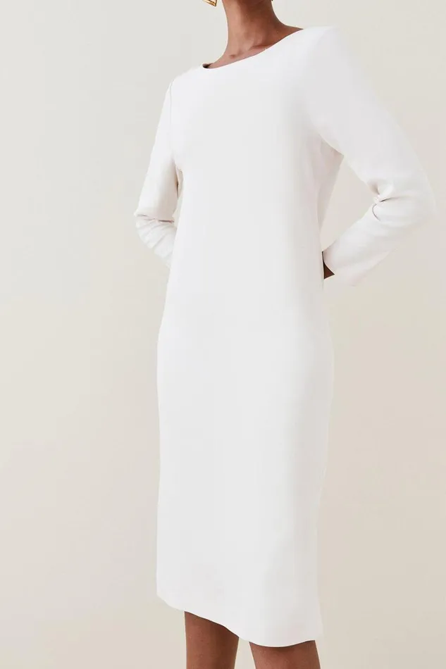 Dresses Women Karen Millen Compact Stretch Viscose Sleeved Clean Tailored Midi Dress Nude