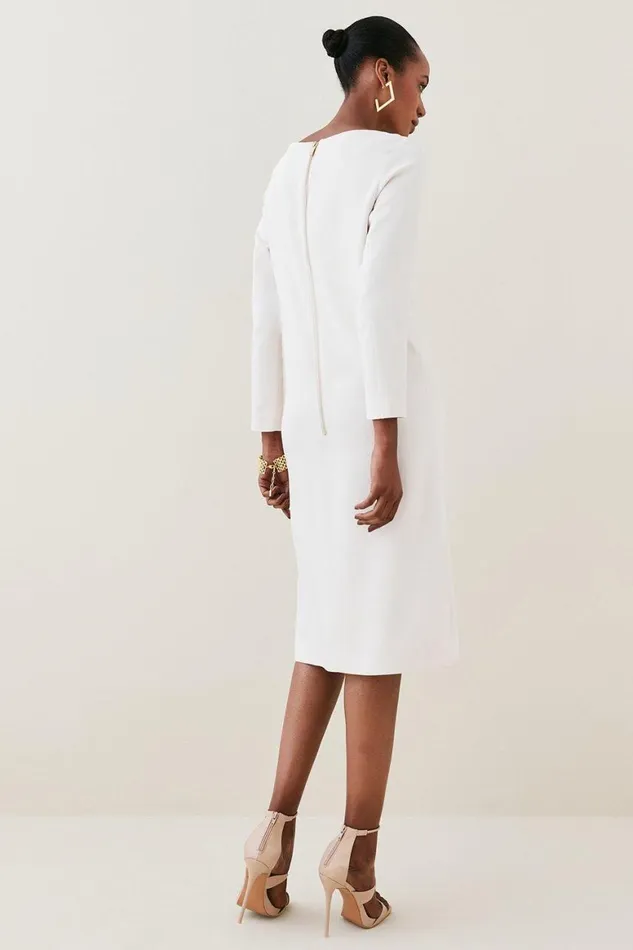 Dresses Women Karen Millen Compact Stretch Viscose Sleeved Clean Tailored Midi Dress Nude