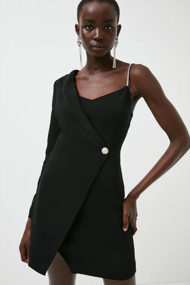 Dresses Women Karen Millen Compact Stretch Viscose Wrap Tux Mini Dress Black