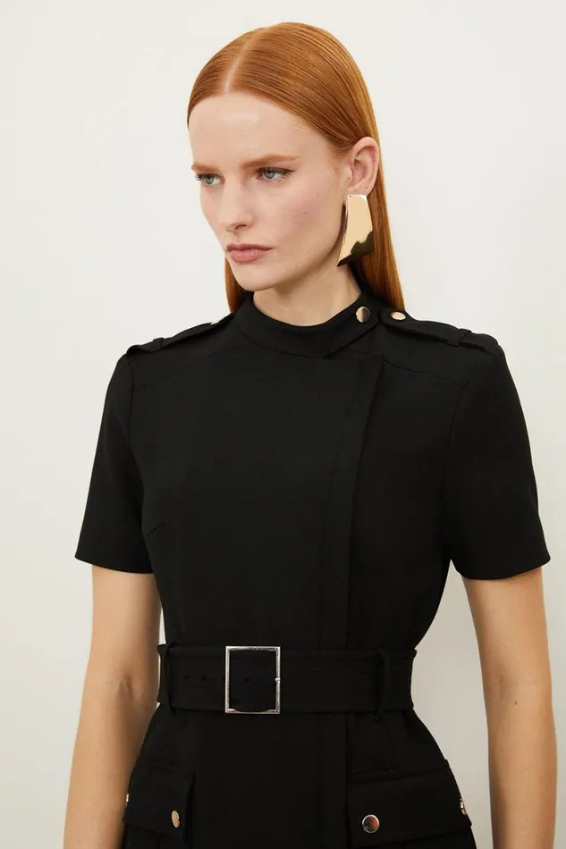 Dresses Women Karen Millen Compact Stretch Wrap Belted Tailored Midi Dress Black