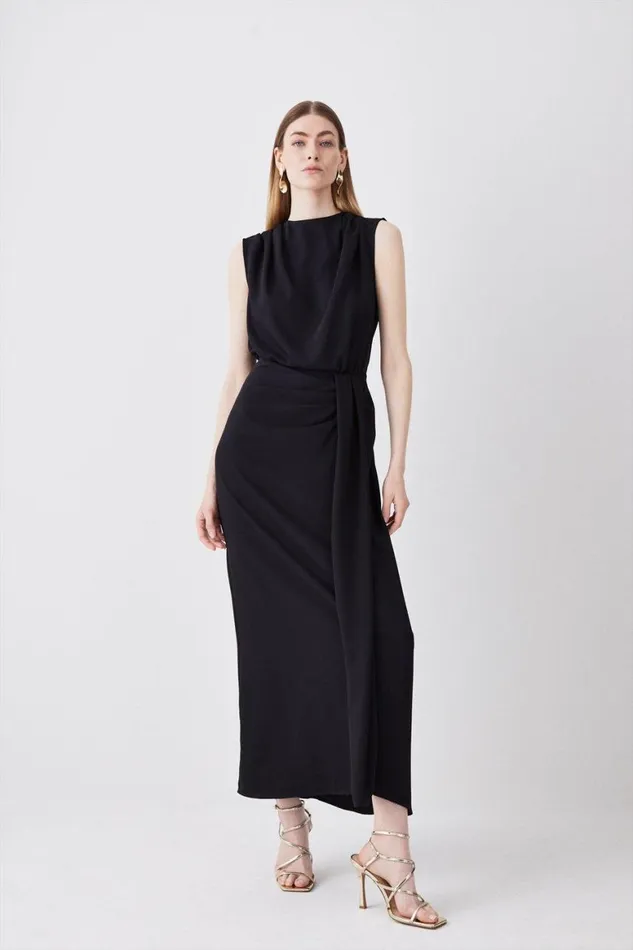 Dresses Women Karen Millen Cowl Neck Sleeveless Woven Midi Dress Black