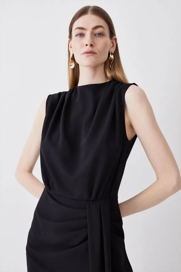 Dresses Women Karen Millen Cowl Neck Sleeveless Woven Midi Dress Black