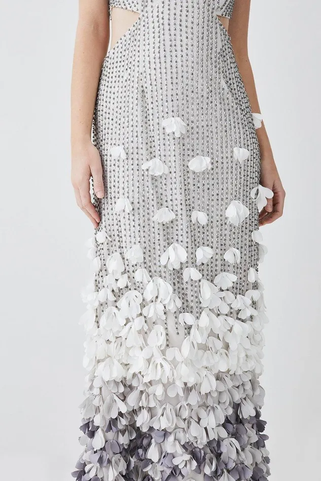 Dresses Women Karen Millen Crystal Applique Deep V Woven Maxi Dress Gun Metal