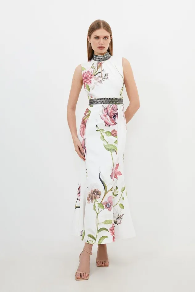 Dresses Women Karen Millen Diamante Trim Delicate Floral Woven Sleeveless Maxi Dress Floral Dresses Women Karen Millen Diamante Trim Delicate Floral Woven Sleeveless Maxi Dress Floral