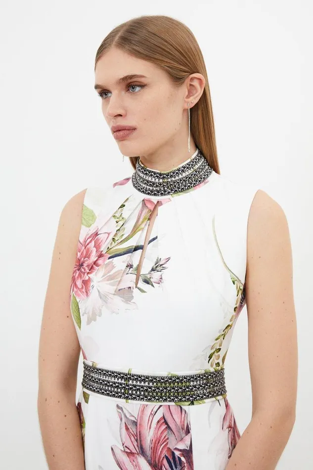 Dresses Women Karen Millen Diamante Trim Delicate Floral Woven Sleeveless Maxi Dress Floral