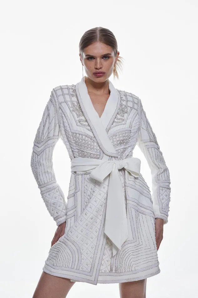 Dresses Women Karen Millen Embellished Revival Woven Mini Dress Ivory