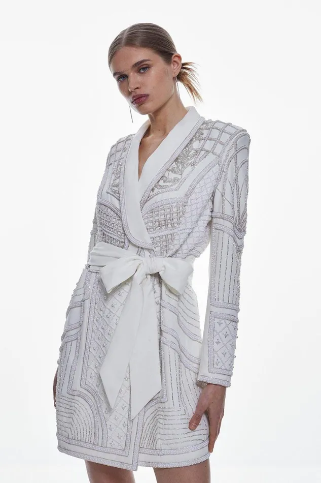 Dresses Women Karen Millen Embellished Revival Woven Mini Dress Ivory