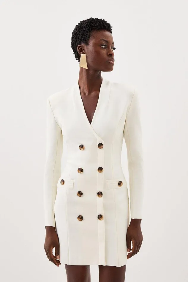 Dresses Women Karen Millen Figure Form Bandage Blazer Style Knit Mini Dress Cream