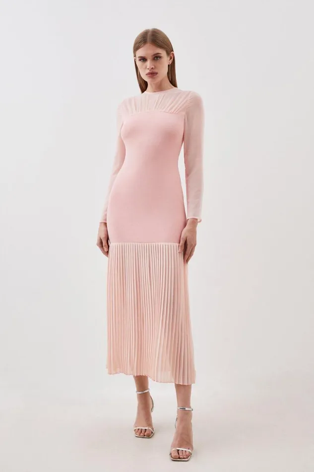 Dresses Women Karen Millen Figure Form Woven Bandage Knit Mix Dress Blush