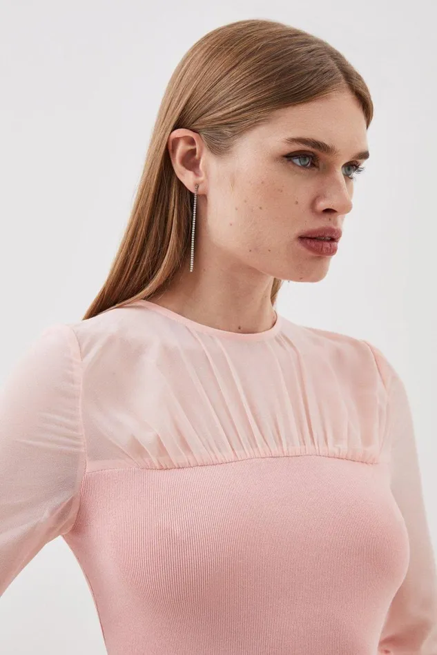 Dresses Women Karen Millen Figure Form Woven Bandage Knit Mix Dress Blush