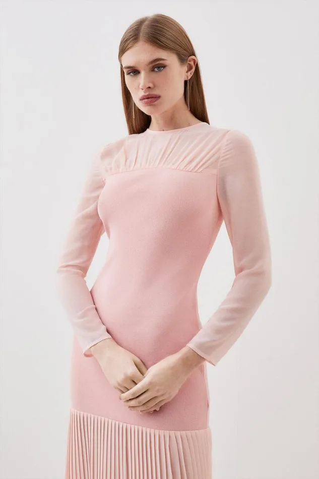 Dresses Women Karen Millen Figure Form Woven Bandage Knit Mix Dress Blush