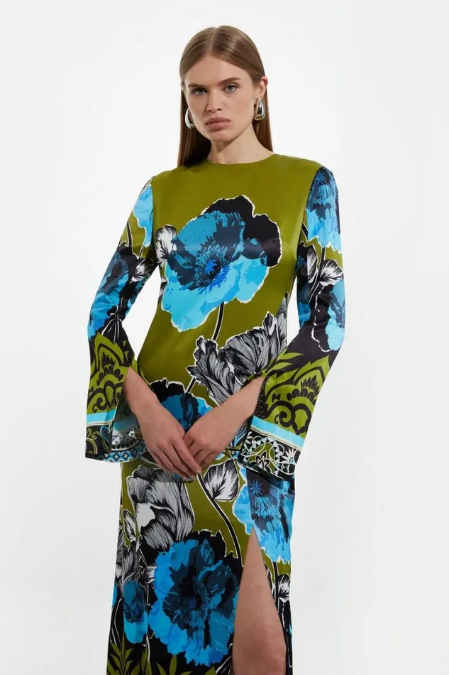 Dresses Women Karen Millen Floral Print Satin Crepe Woven Maxi Dress Multi