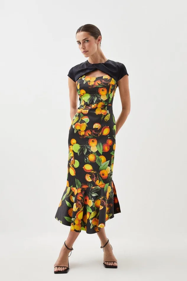 Dresses Women Karen Millen Italian Signature Stretch Citrus Contrast Midi Dress Black
