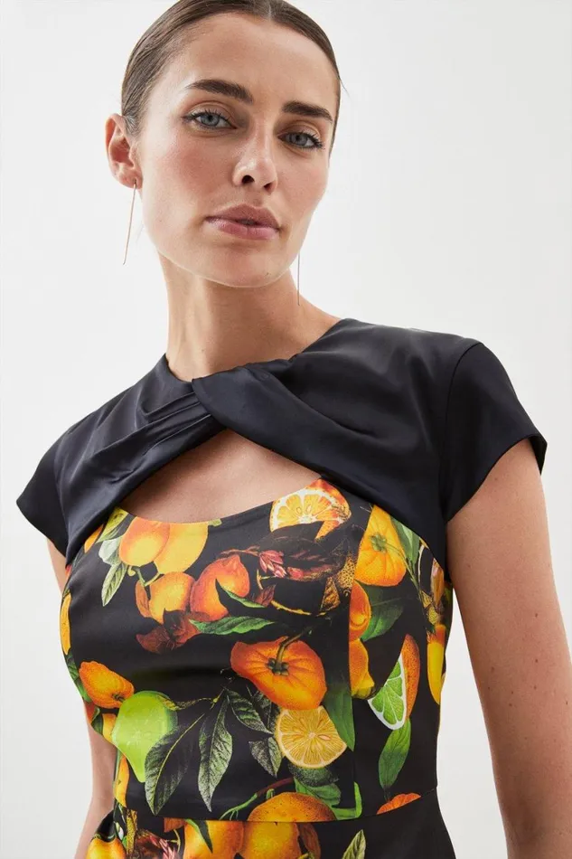 Dresses Women Karen Millen Italian Signature Stretch Citrus Contrast Midi Dress Black