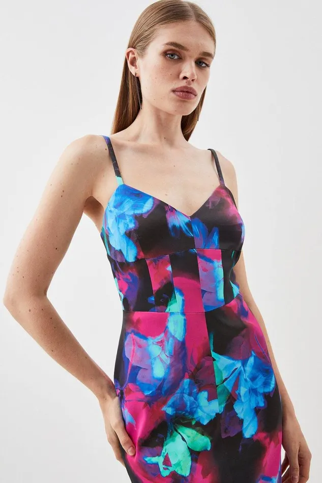 Dresses Women Karen Millen Italian Signature Stretch Floral Strappy Midi Pencil Dress Multi