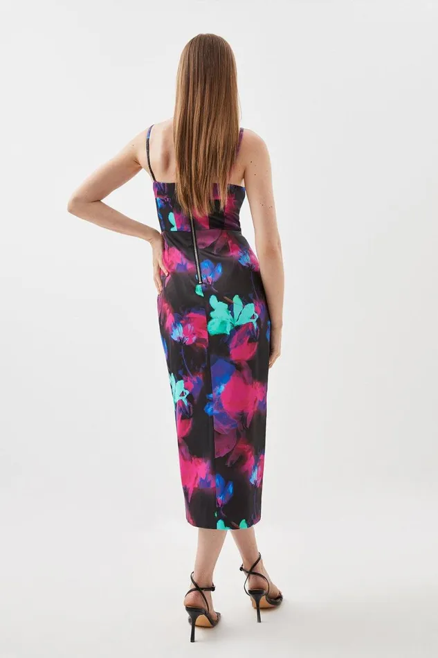 Dresses Women Karen Millen Italian Signature Stretch Floral Strappy Midi Pencil Dress Multi