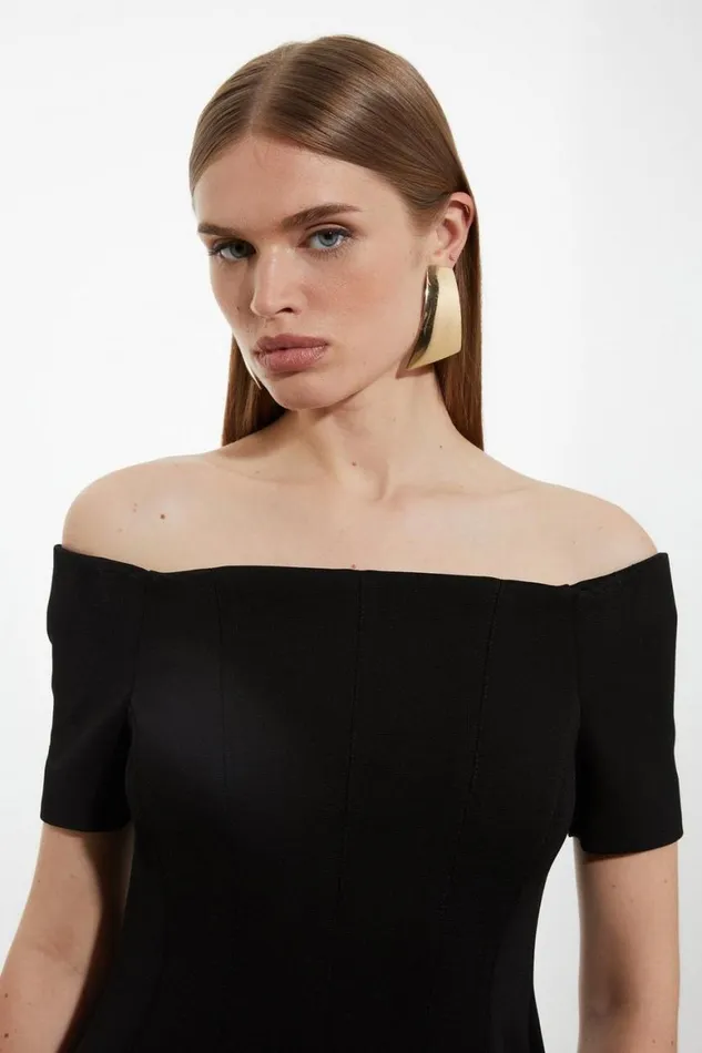 Dresses Women Karen Millen Italian Structured Rib Bardot Tailored Midi Dress Black