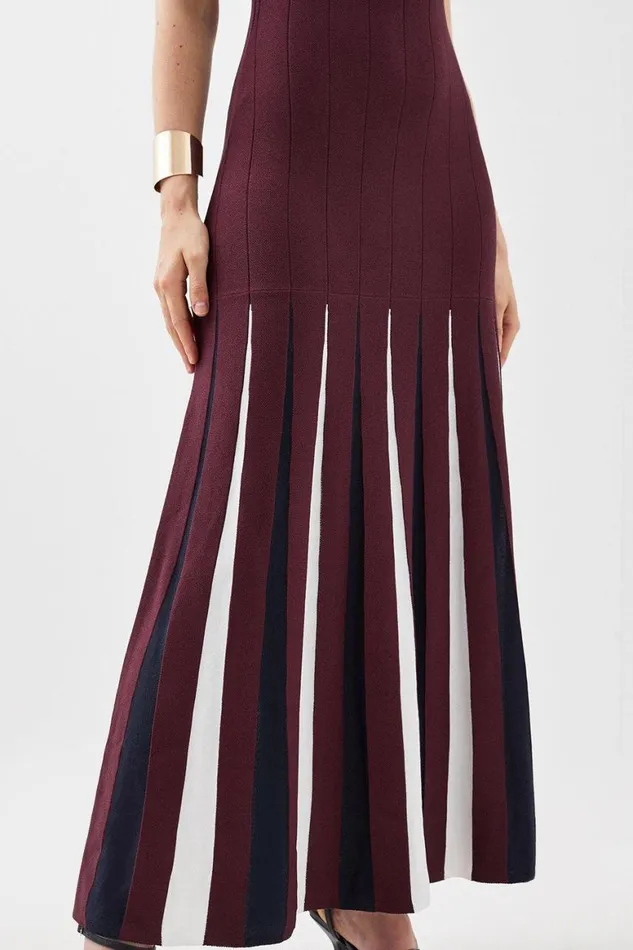 Dresses Women Karen Millen Jacquard Knit Pleated Midaxi Dress Burgundy