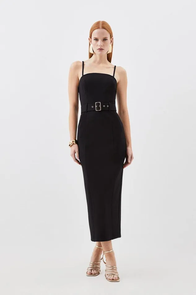 Dresses Women Karen Millen Jersey Ponte Belted Maxi Dress Black