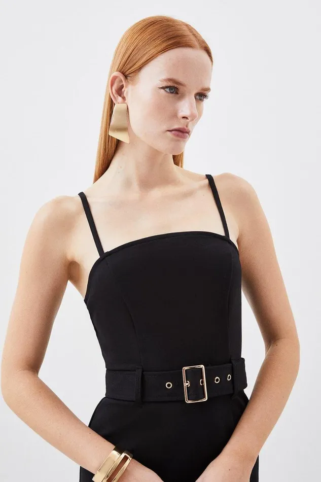 Dresses Women Karen Millen Jersey Ponte Belted Maxi Dress Black