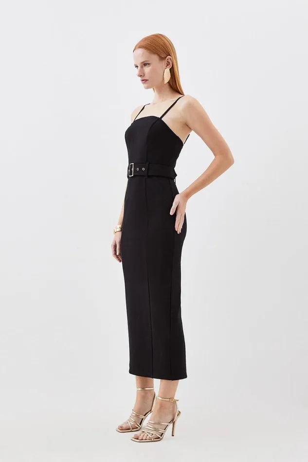 Dresses Women Karen Millen Jersey Ponte Belted Maxi Dress Black