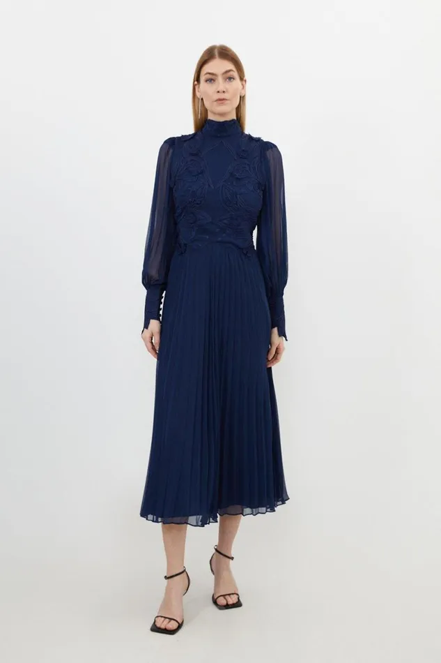 Dresses Women Karen Millen Lace Applique Woven Maxi Dress Navy